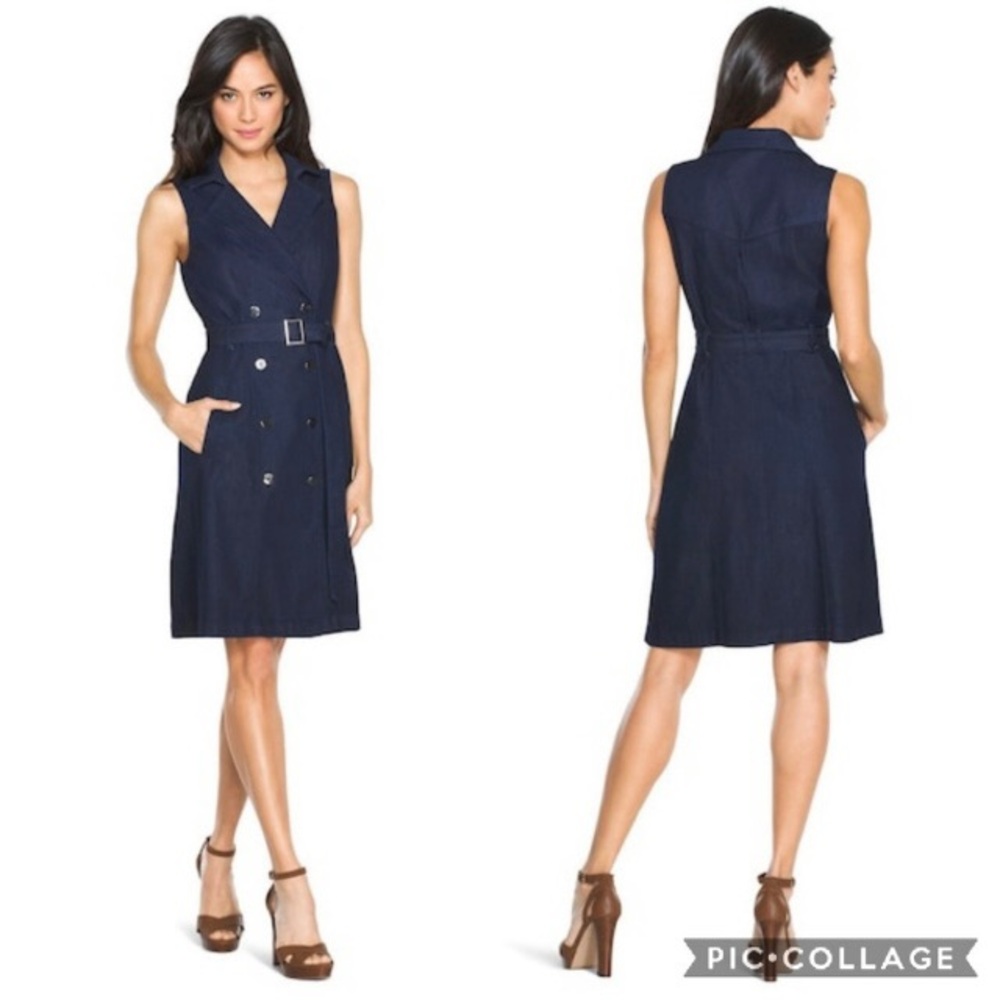 White House Black Market Navy Sleeveless Trench Dress